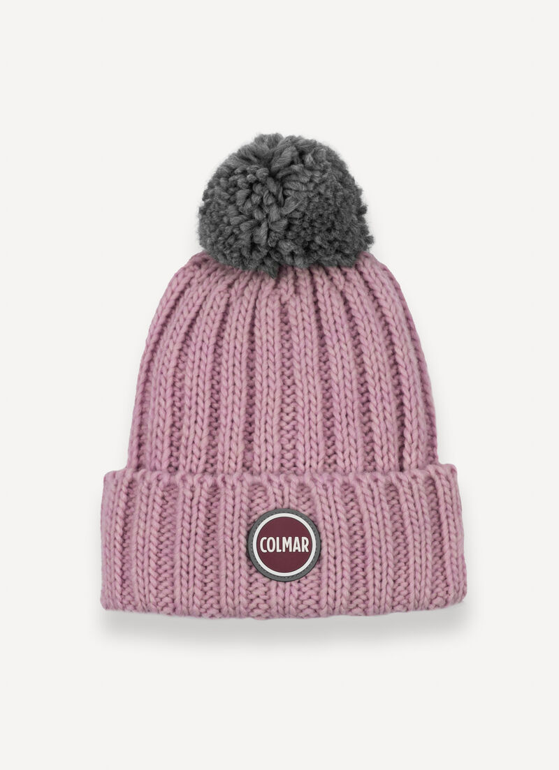 Unisex rib-knit hat with pom-pom