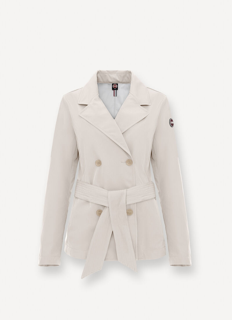 Short softshell trench coat with belt