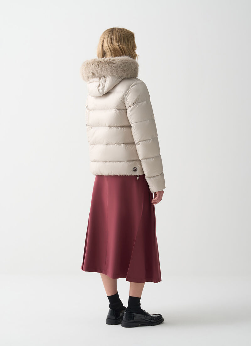 Turtle neck down jacket with faux fur