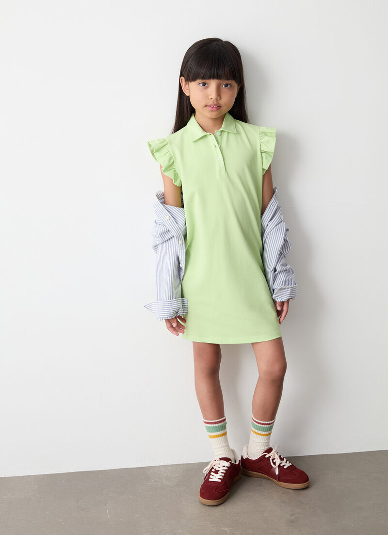 Piqué dress with flounced detailing