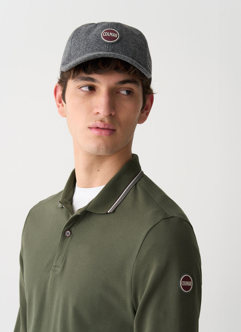 Long-sleeved tricolour polo shirt