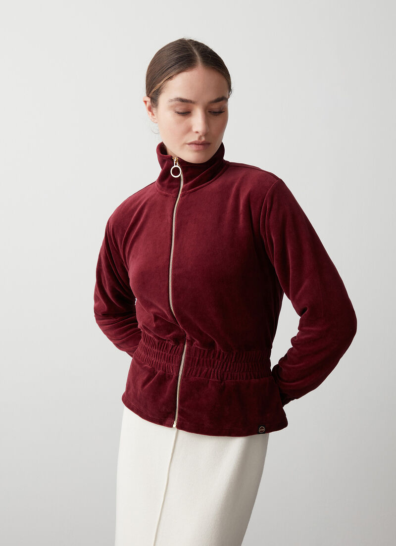 Velvet sweatshirt with stretch waist