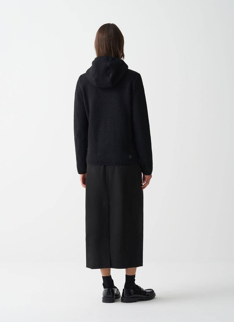 Rib-knit pullover with hood