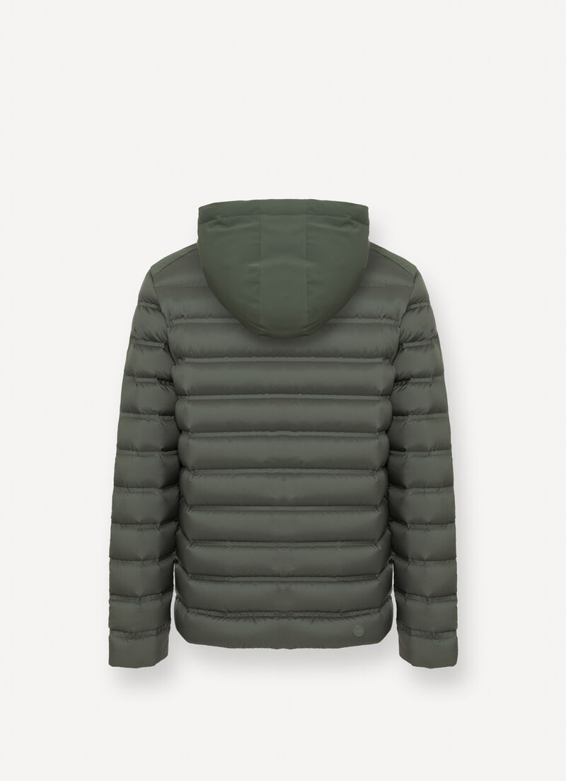 Seamless down jacket with removable hood