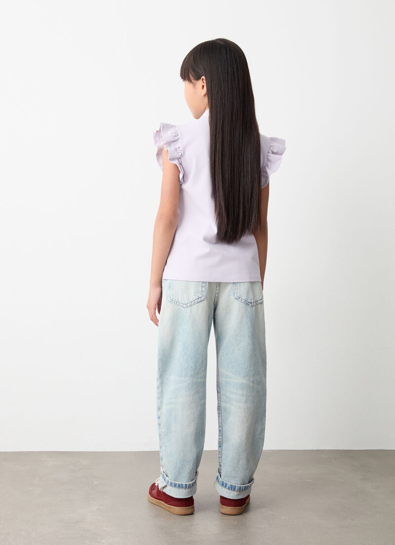 Piqué polo-shirt with flounced detailing