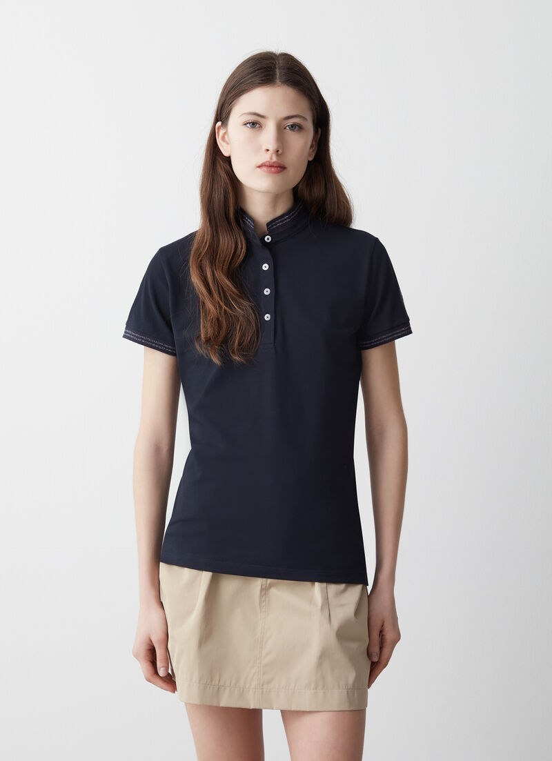 Stretch piqué polo-shirt with ribbed collar
