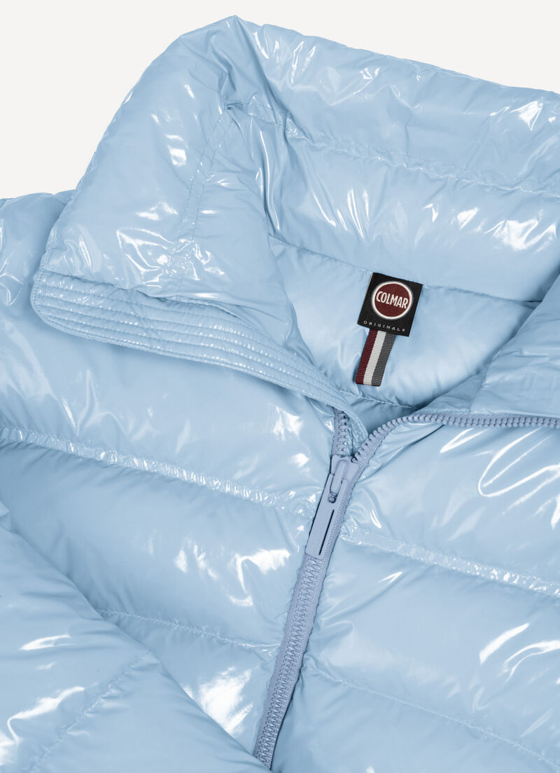 Glossy down jacket with high collar