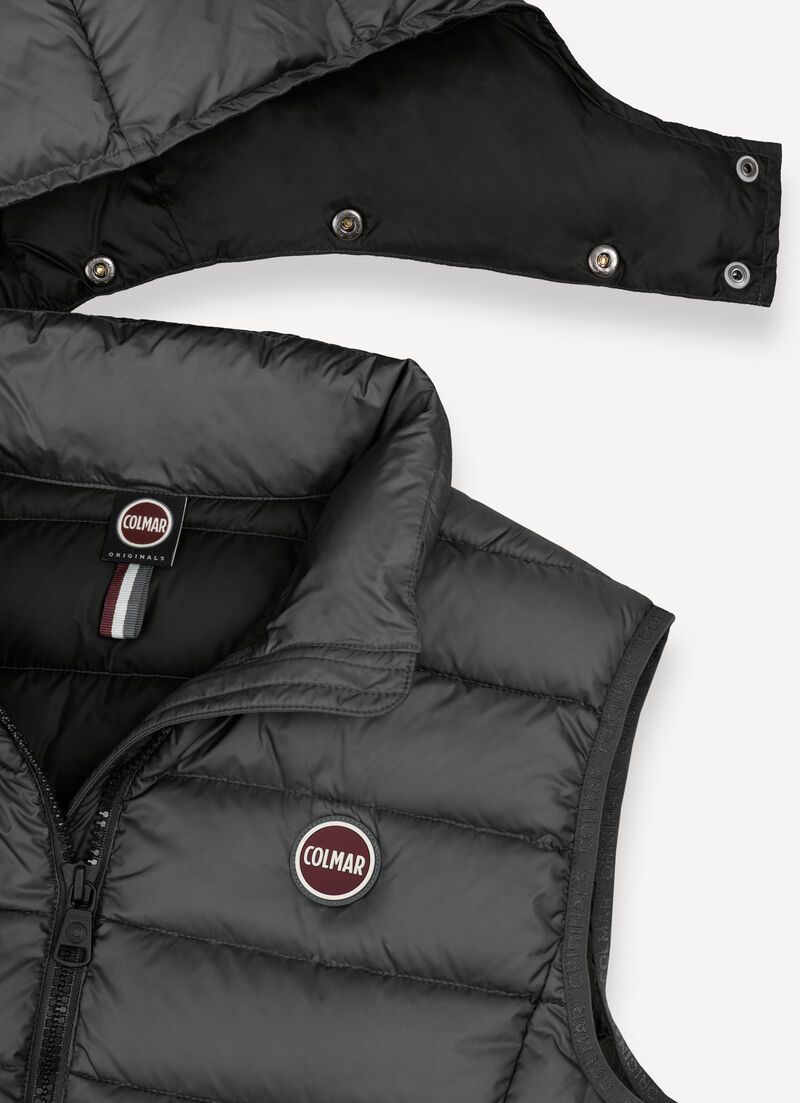 Down vest with detachable hood