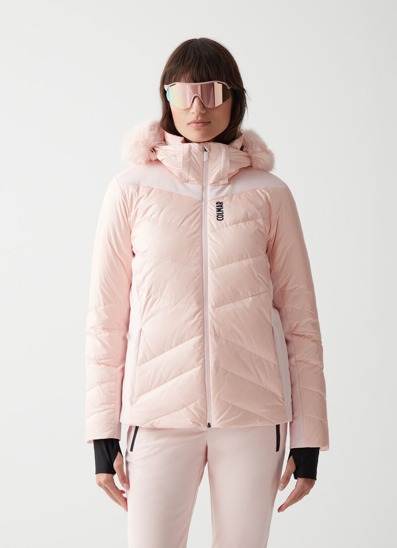 Extra-warm shiny down ski jacket