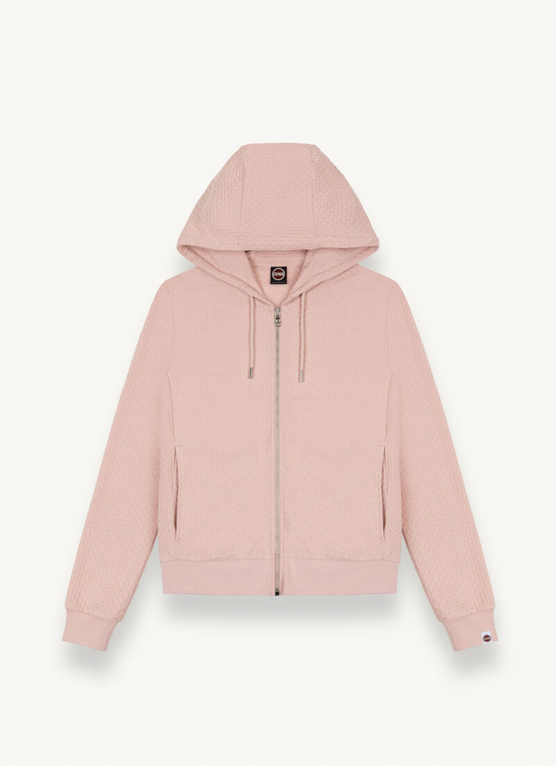 Full-zip hooded ribbed sweatshirt