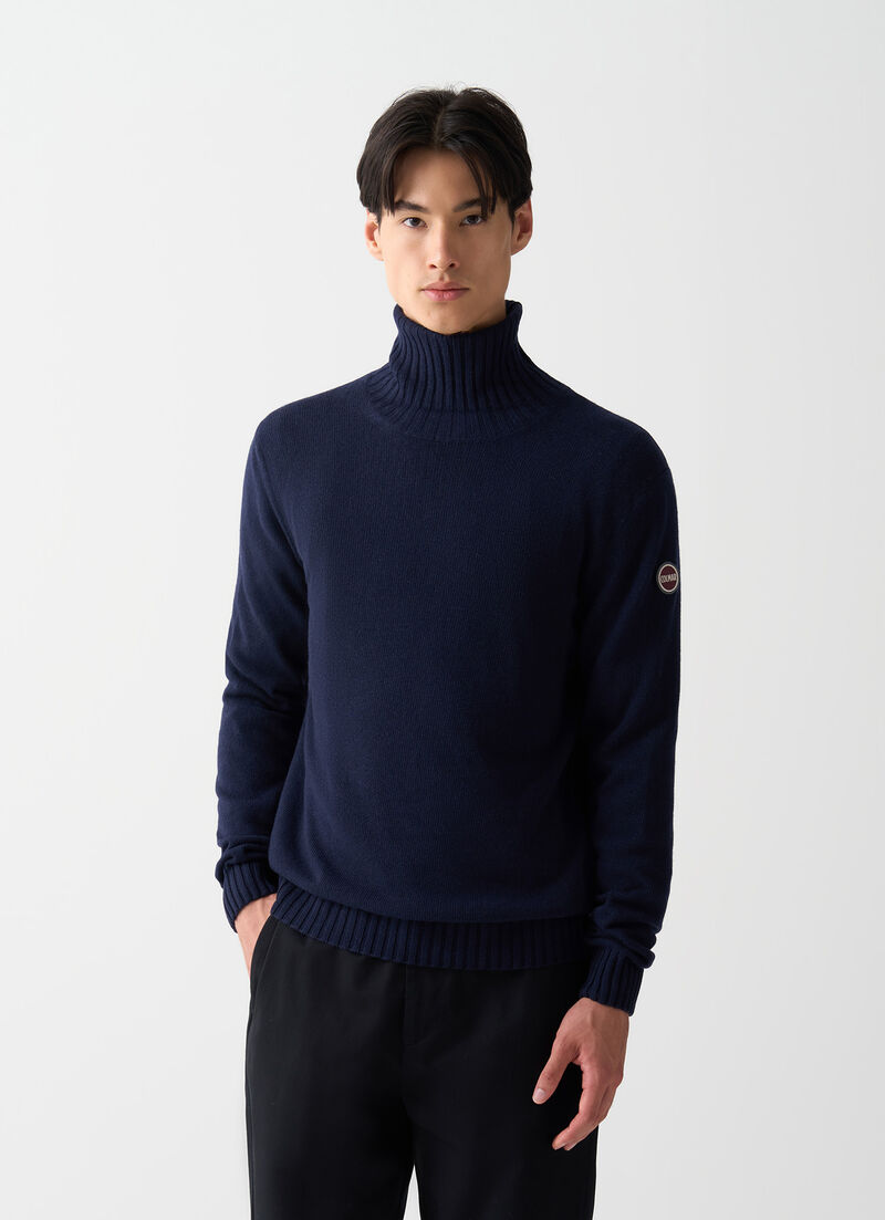 Branded wool polo-neck pullover