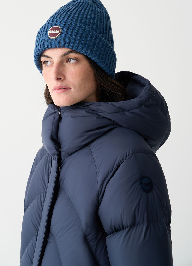 Puffy down jacket with belt