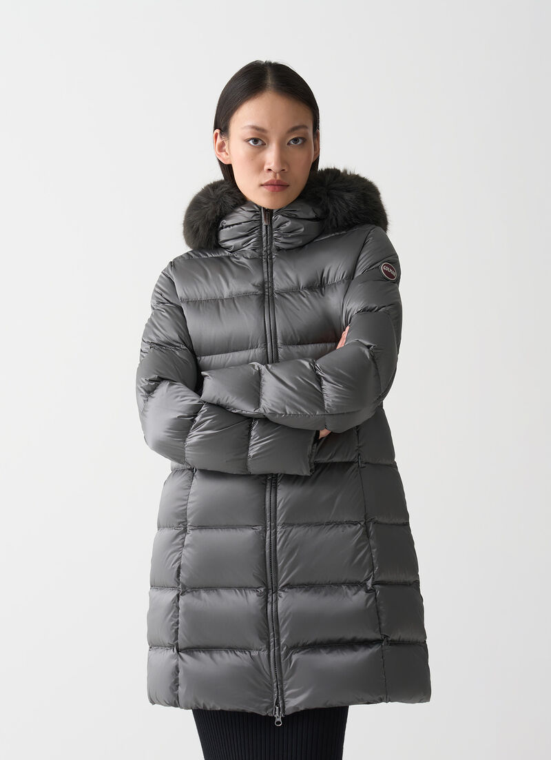 Long down jacket with faux fur