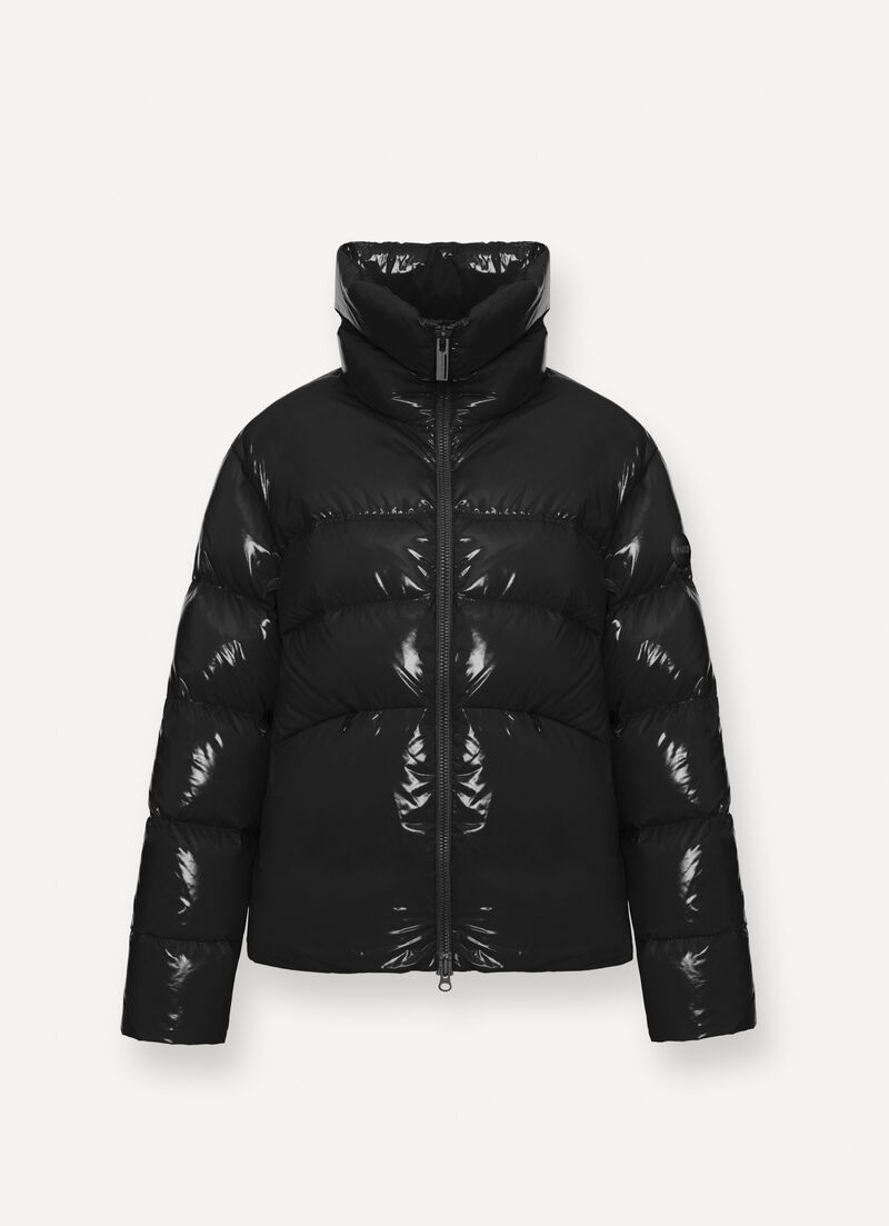 Glossy down jacket with high collar