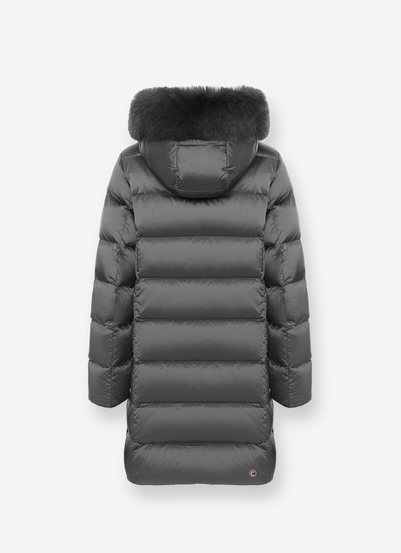 Long down jacket with faux fur