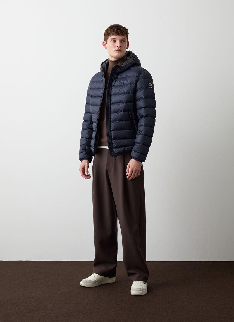 Sporty down jacket with fixed hood