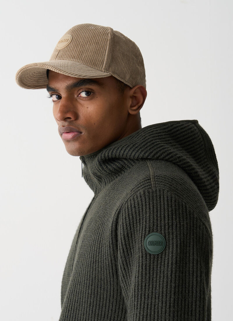 Rib-knit pullover with hood