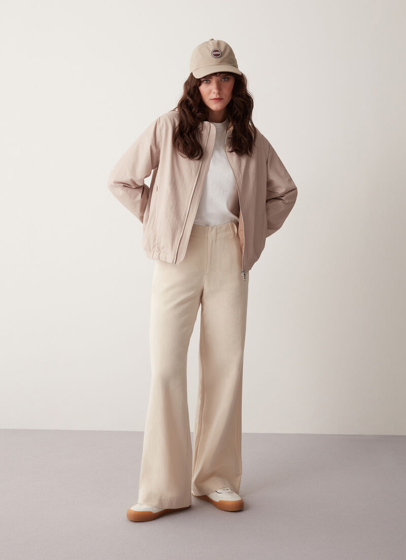 Hooded seersucker-effect jacket