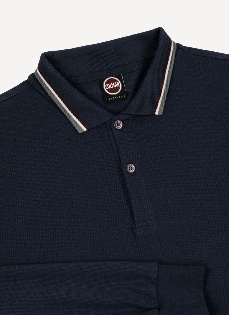 Long-sleeved tricolour polo shirt