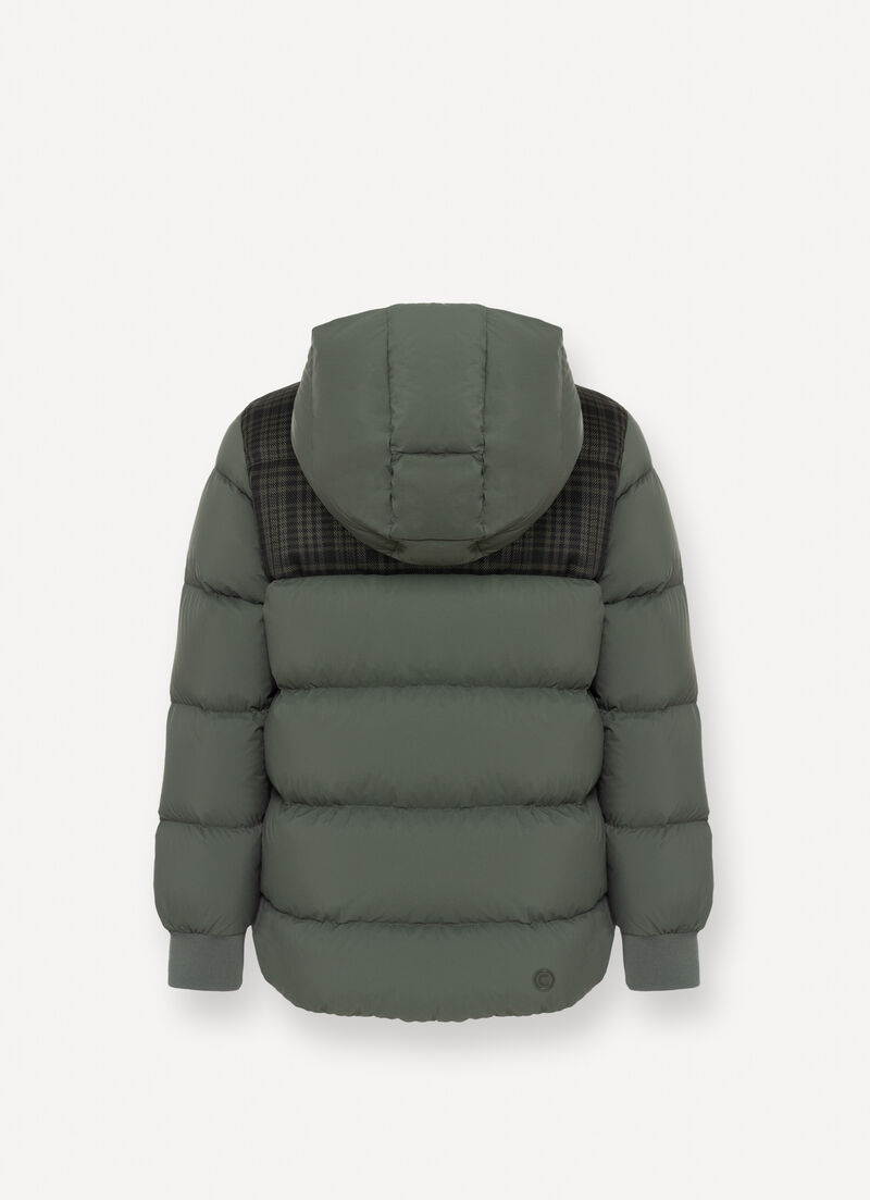 Check hooded down jacket