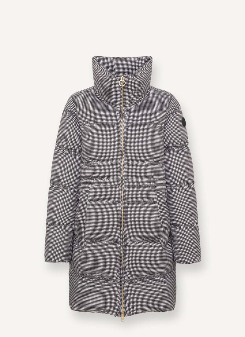 Houndstooth-print down jacket with high collar