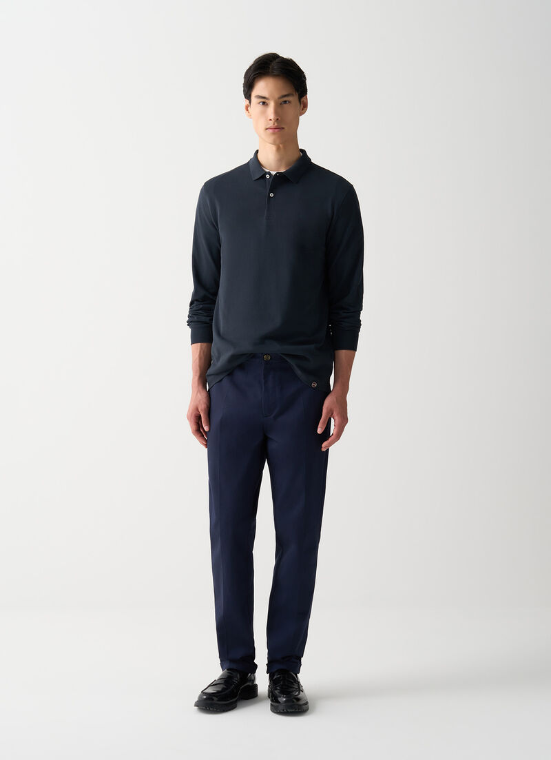 Long-sleeved piqué polo shirt