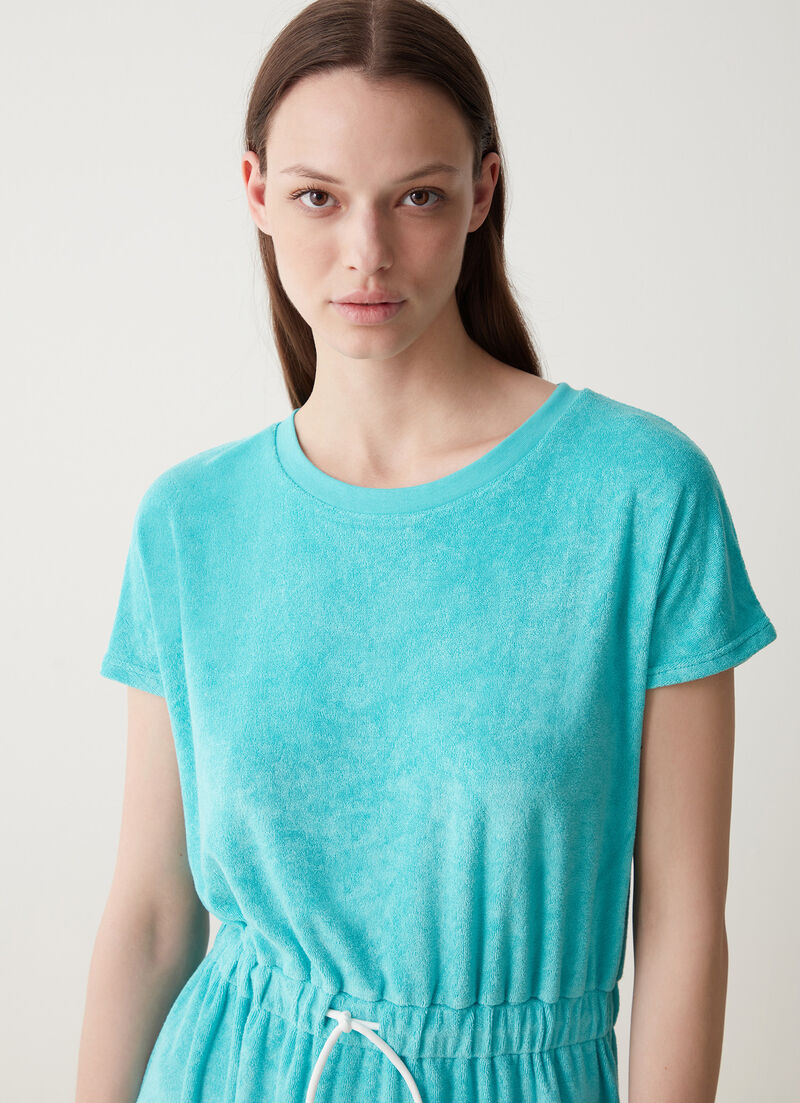 Round neck semi-glossy chenille dress