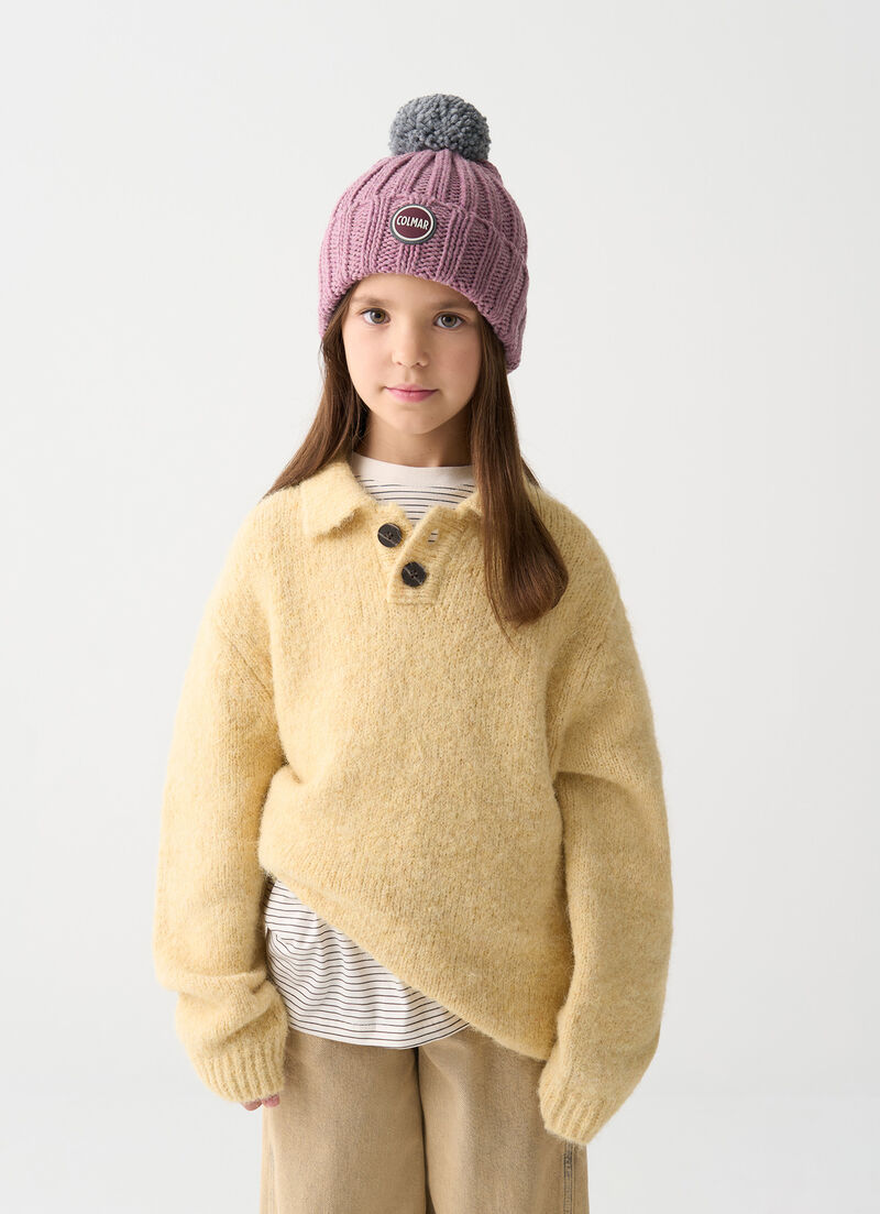 Unisex rib-knit hat with pom-pom