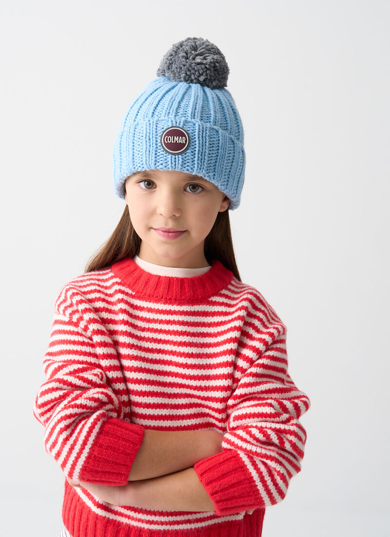 Unisex rib-knit hat with pom-pom