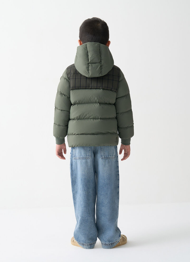 Check hooded down jacket