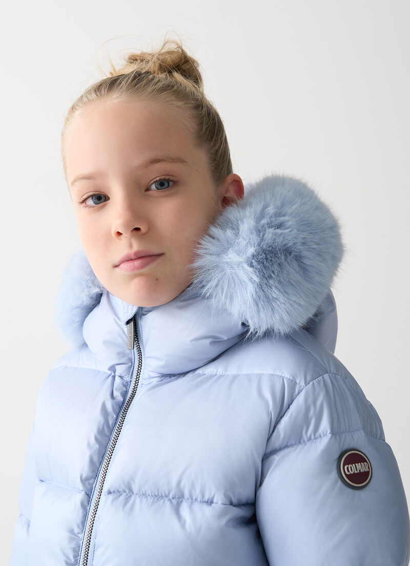 Glossy down jacket with fur