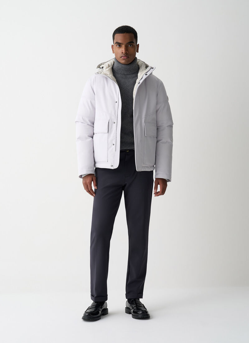Twill down jacket with patch pockets