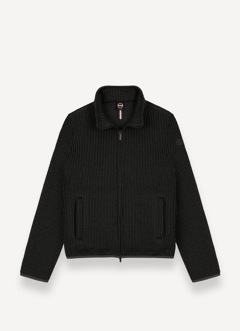 Rib-knit pullover with zip