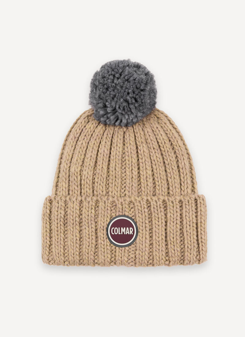 Unisex rib-knit hat with pom-pom