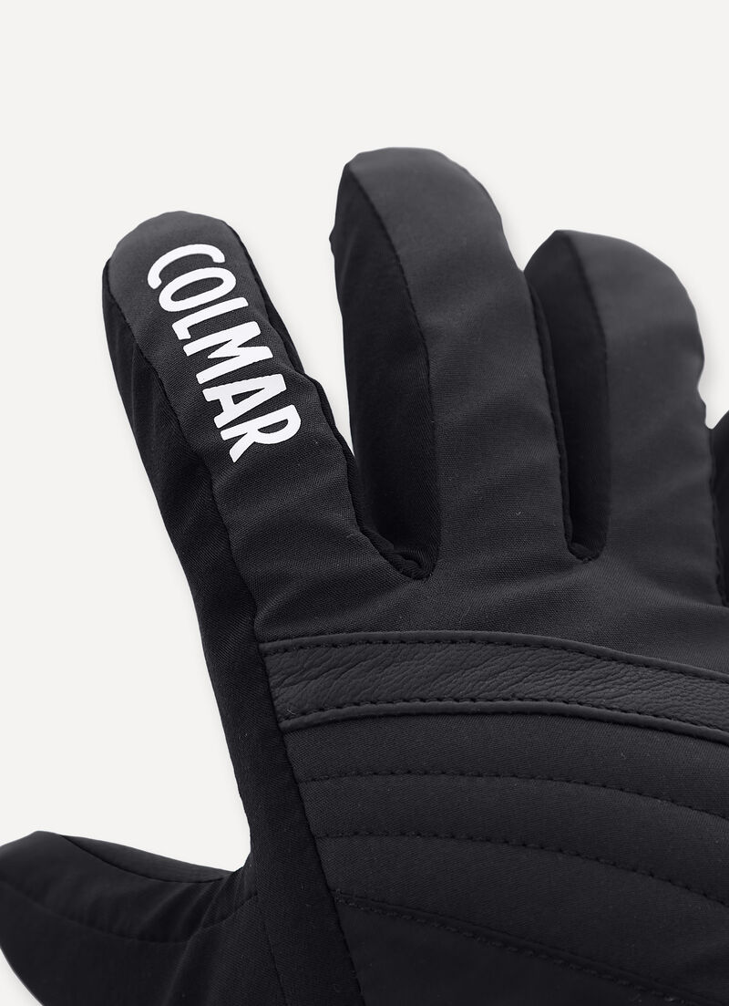 Ski gloves with leather inserts
