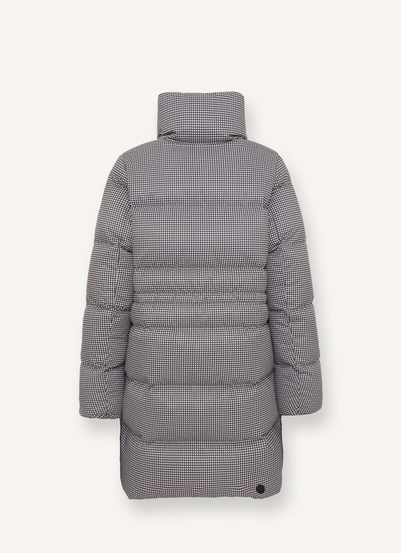 Houndstooth-print down jacket with high collar