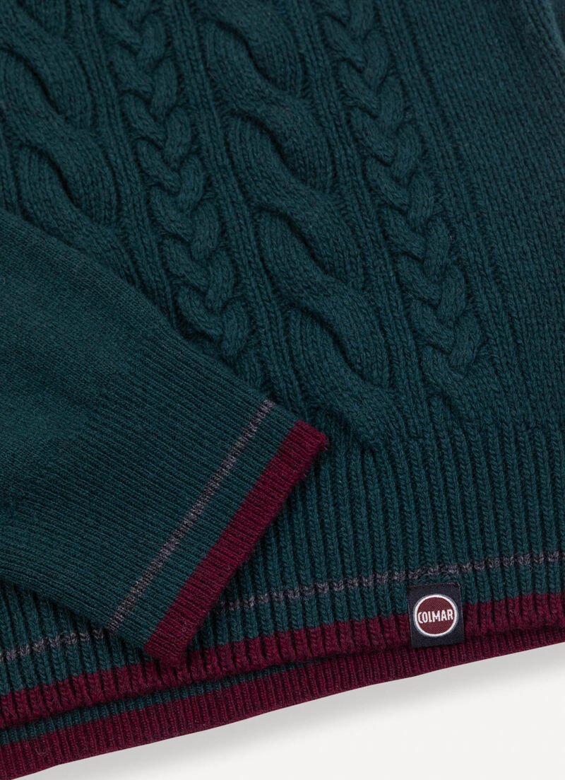Wool cable-knit polo-neck