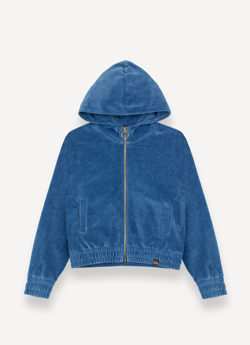 Velvet sweatshirt with zip