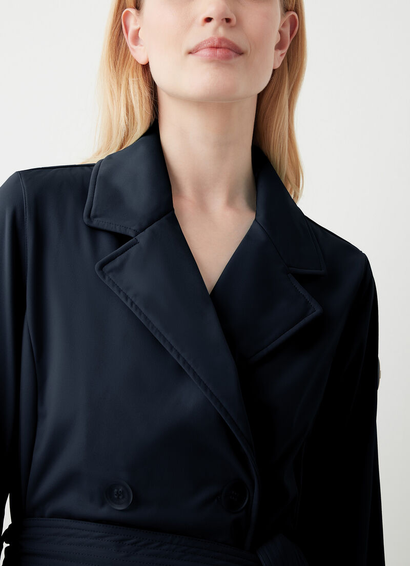 Short softshell trench coat with belt