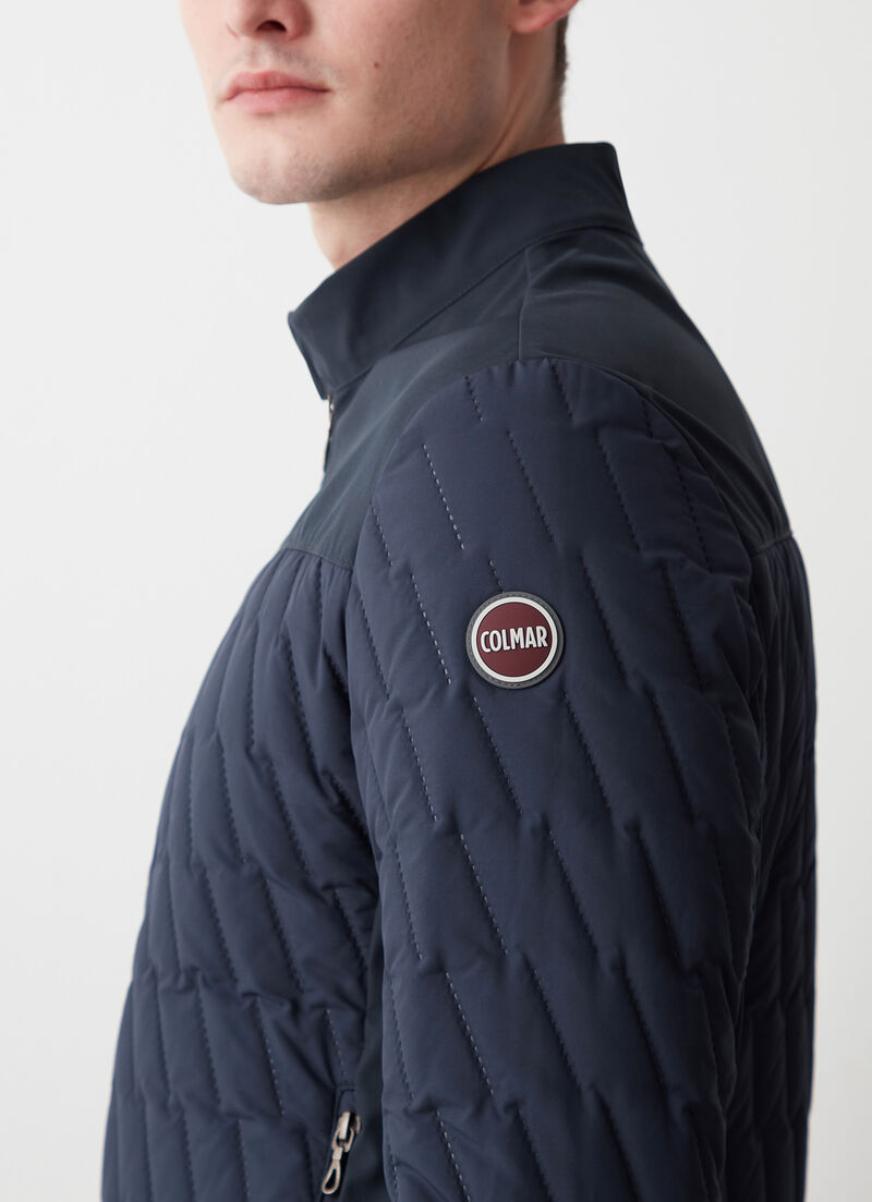 Padded biker jacket with ultrasonic stitching