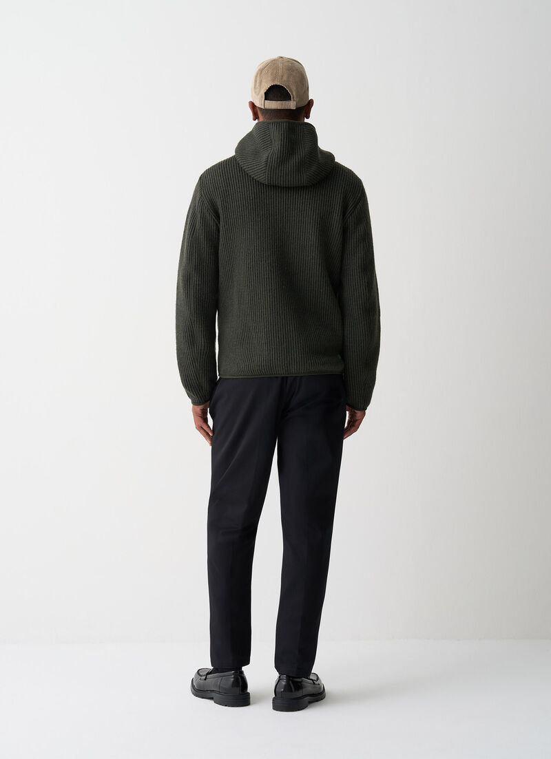 Rib-knit pullover with hood