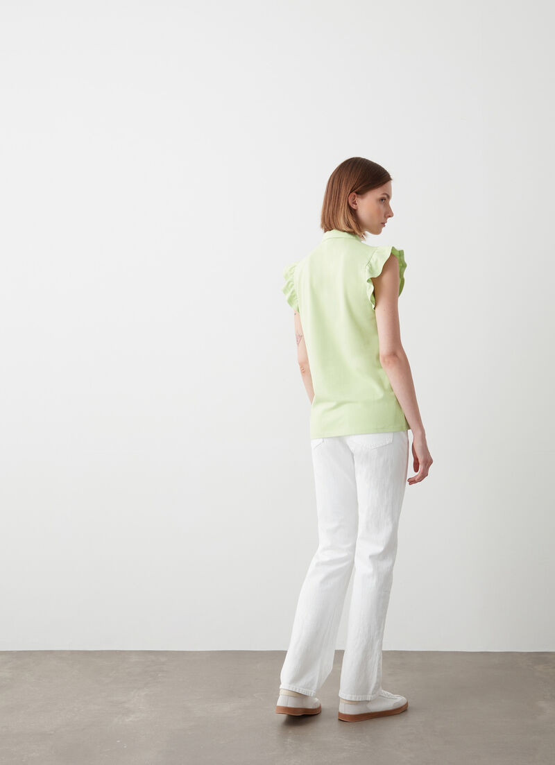 Piqué polo-shirt with ruches