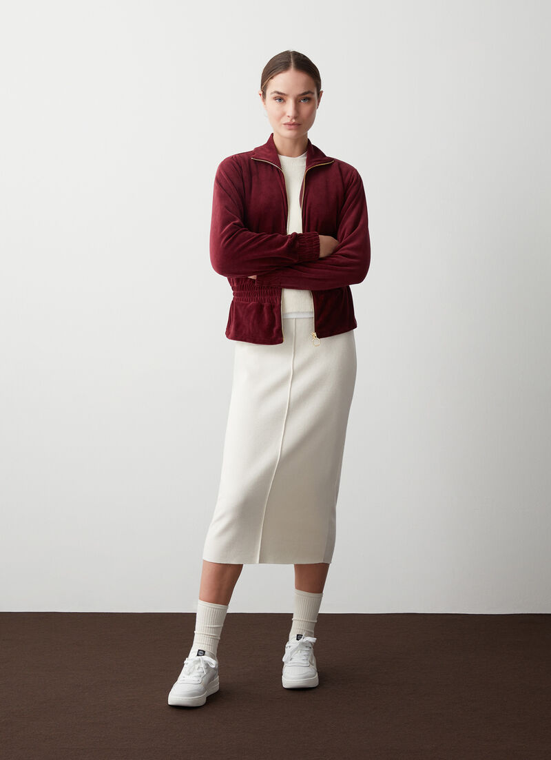 Velvet sweatshirt with stretch waist