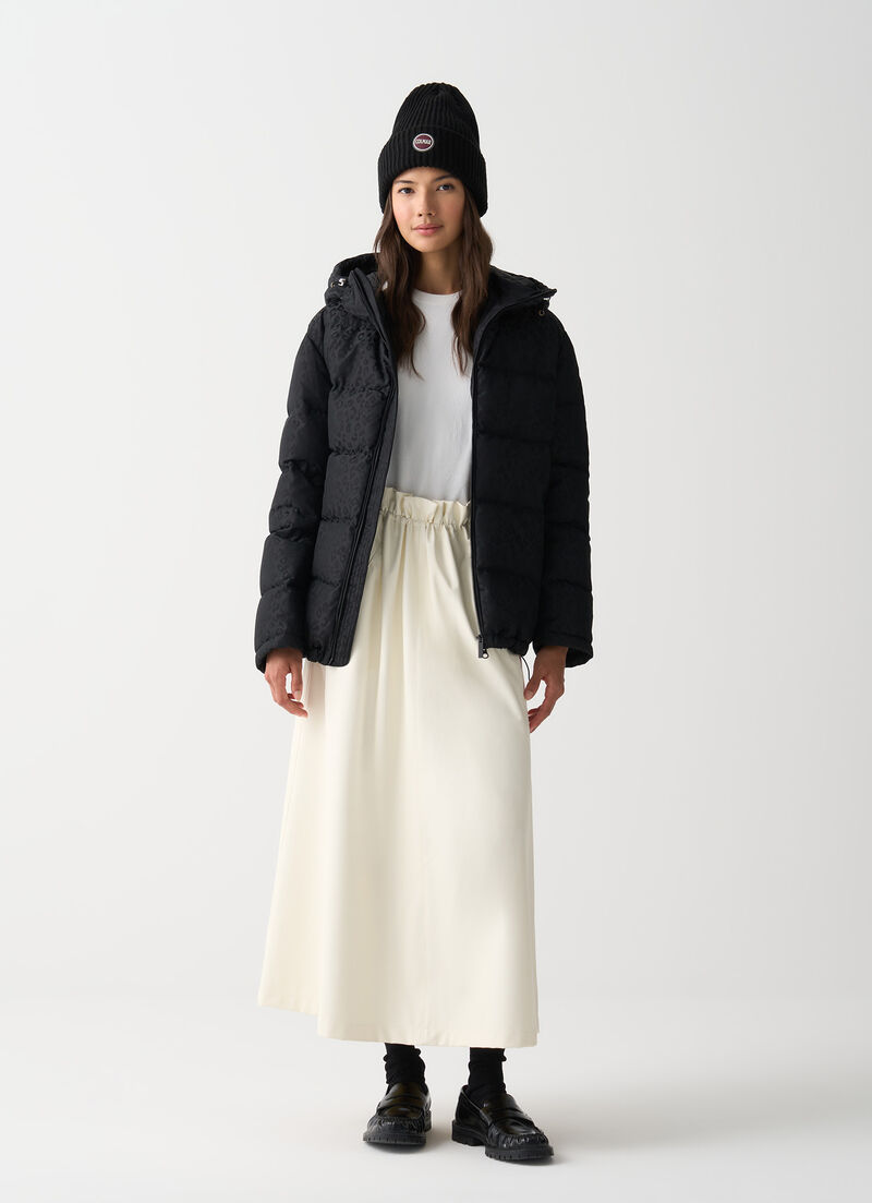 Animal-print hooded down jacket