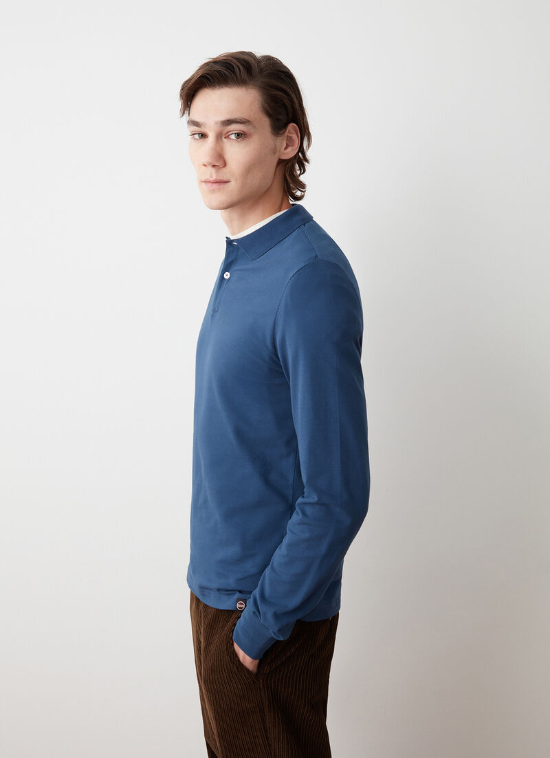 Long-sleeved polo shirt in stretch piqué