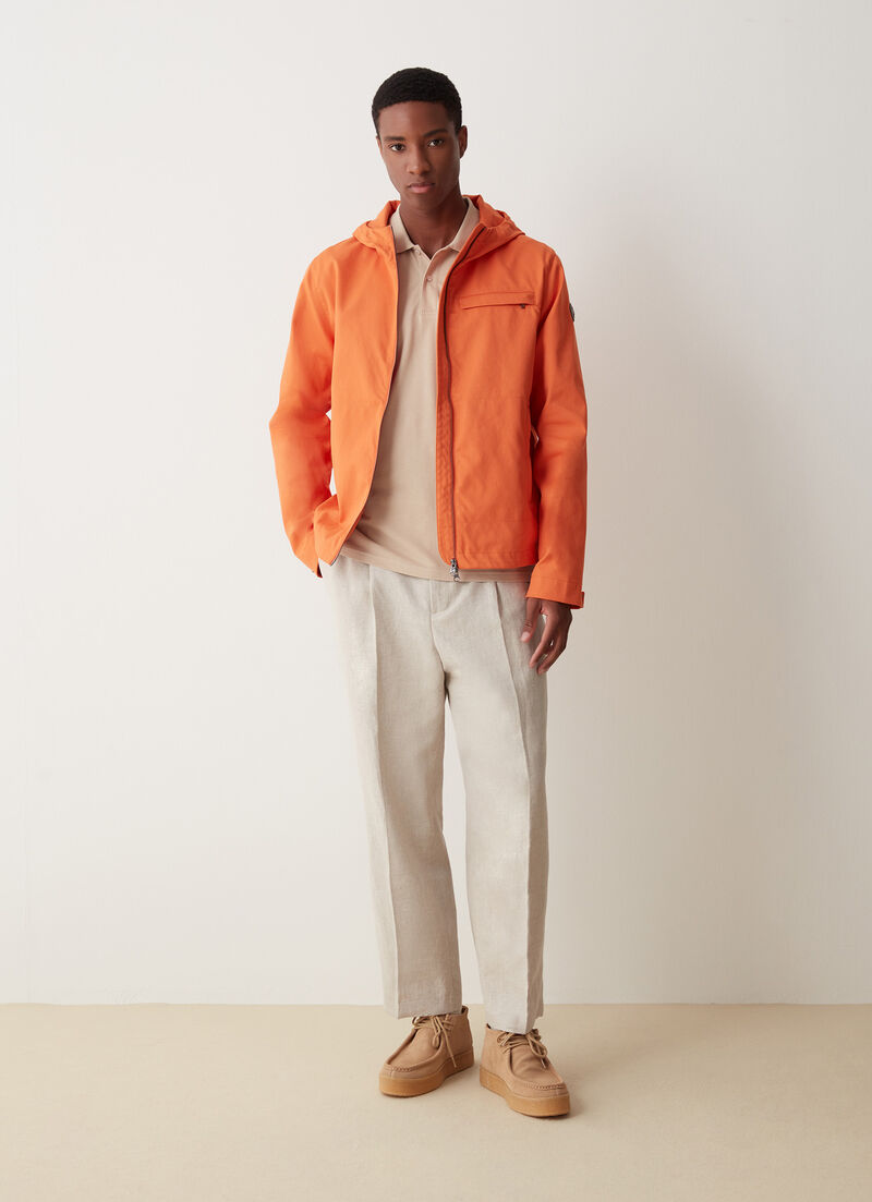 Hooded cotton-look fabric jacket