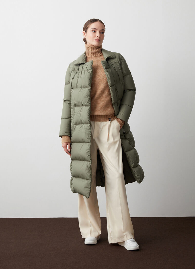 Matte-fabric maxi-down jacket