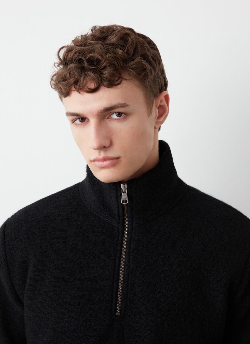 Half-zip wool sweatshirt with knit effect