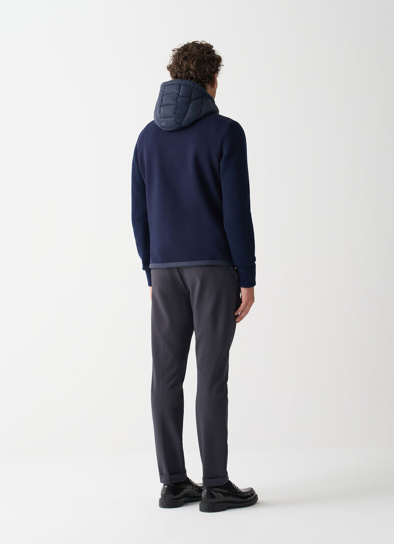 Hooded jacket with knit sleeves