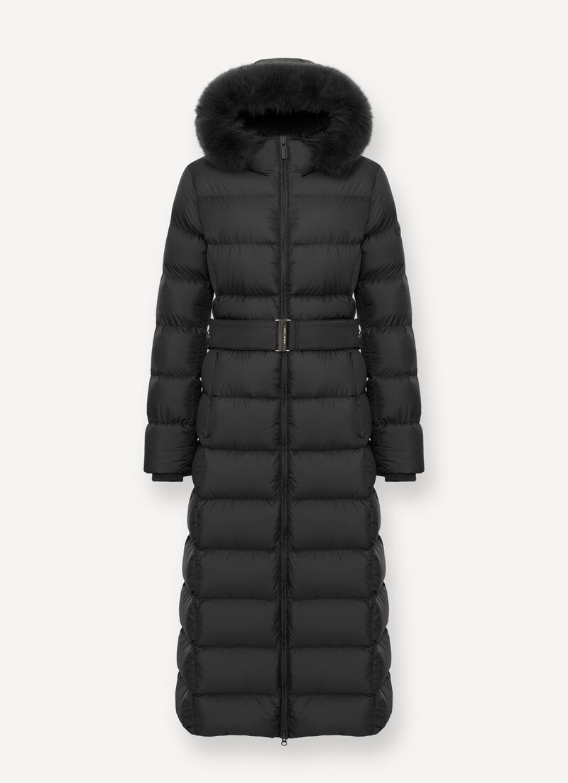 Long matte down jacket with faux fur
